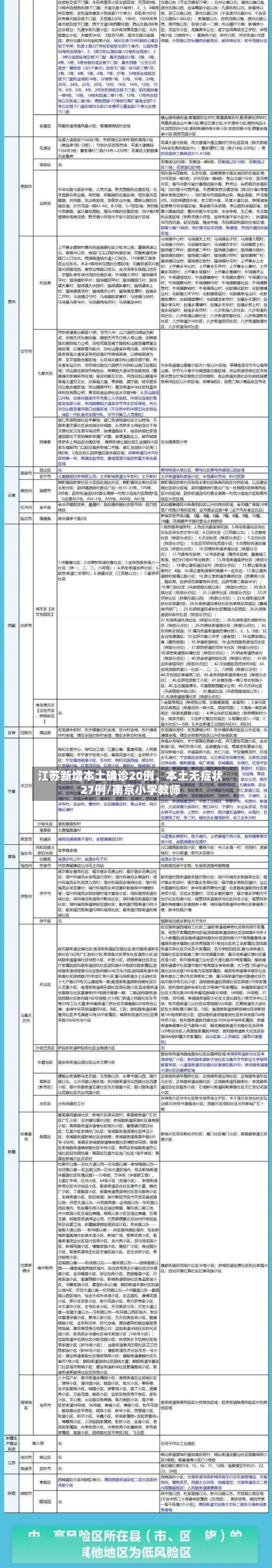 江苏新增本土确诊20例	、本土无症状27例/南京小学教师-第3张图片